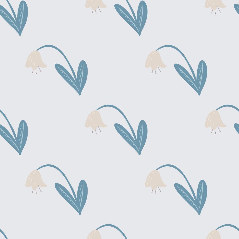 Minimalistic seamless pattern with campanula flower silhouettes. Floral simple elements in blue tones on light background. vector