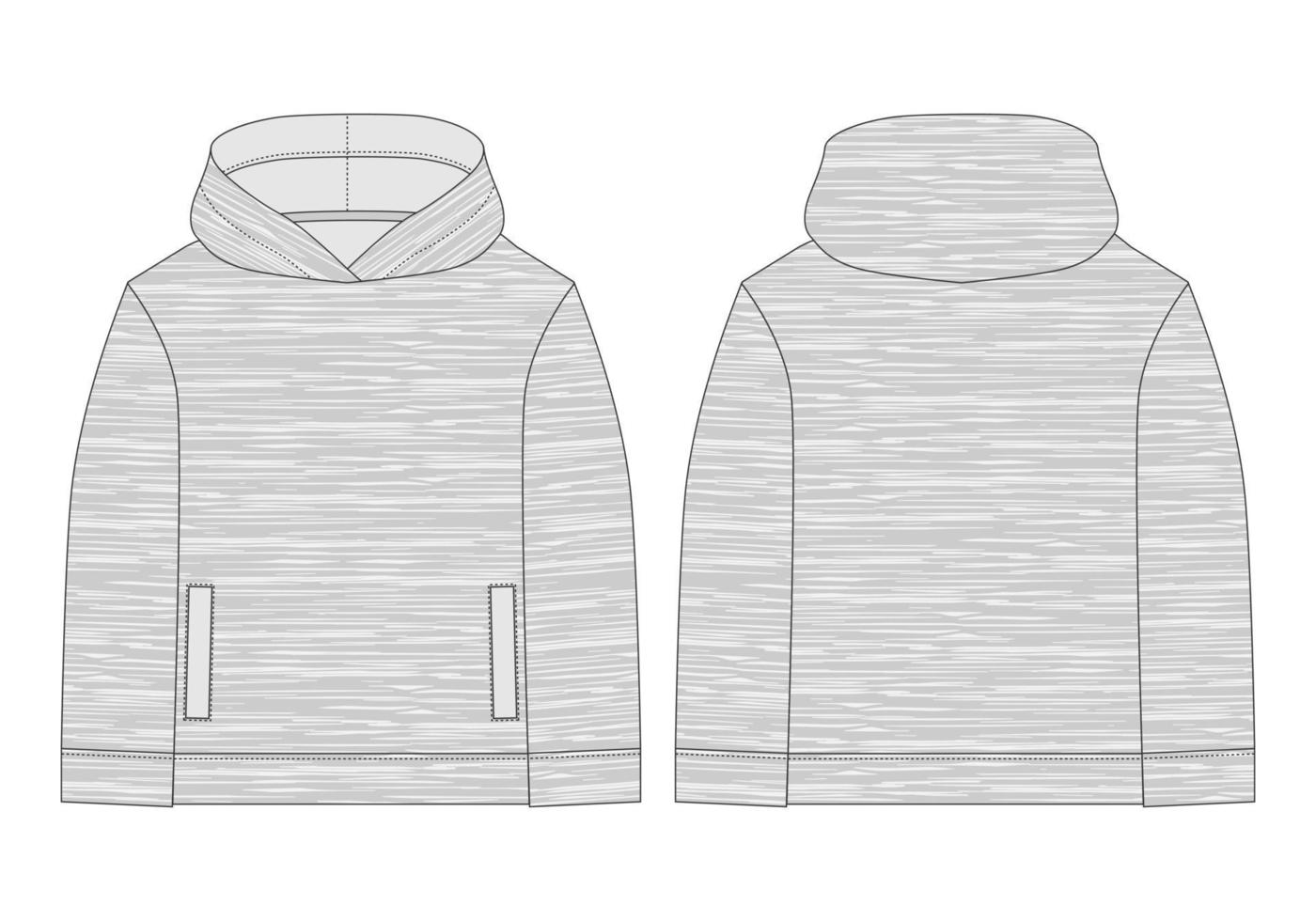 Technical sketch for men hoodie in melange fabric. Mockup template hoody. vector