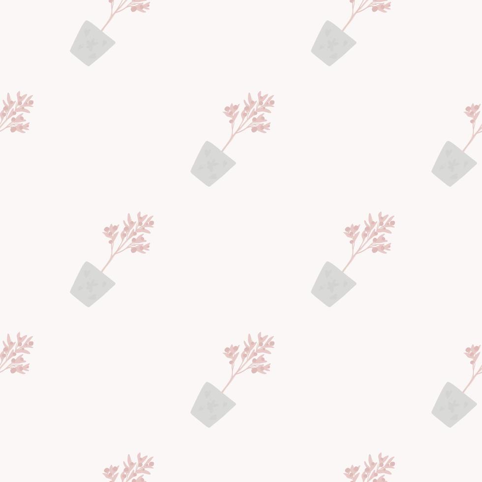Isolated minimalistic seamless pattern with interior plants in pots. White background. Simple floral backdrop. vector