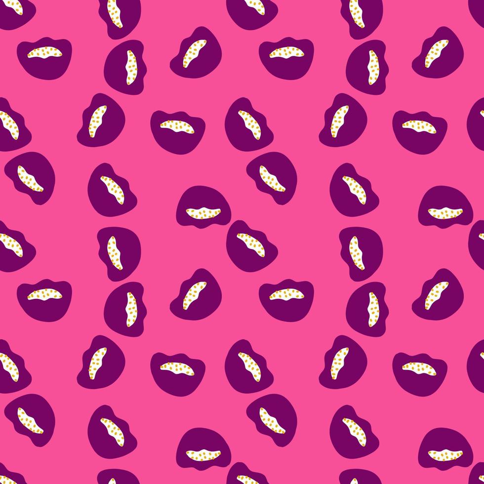 Random little abstract shapes in purple color seamless pattern. Bright pink background. Modern print. vector