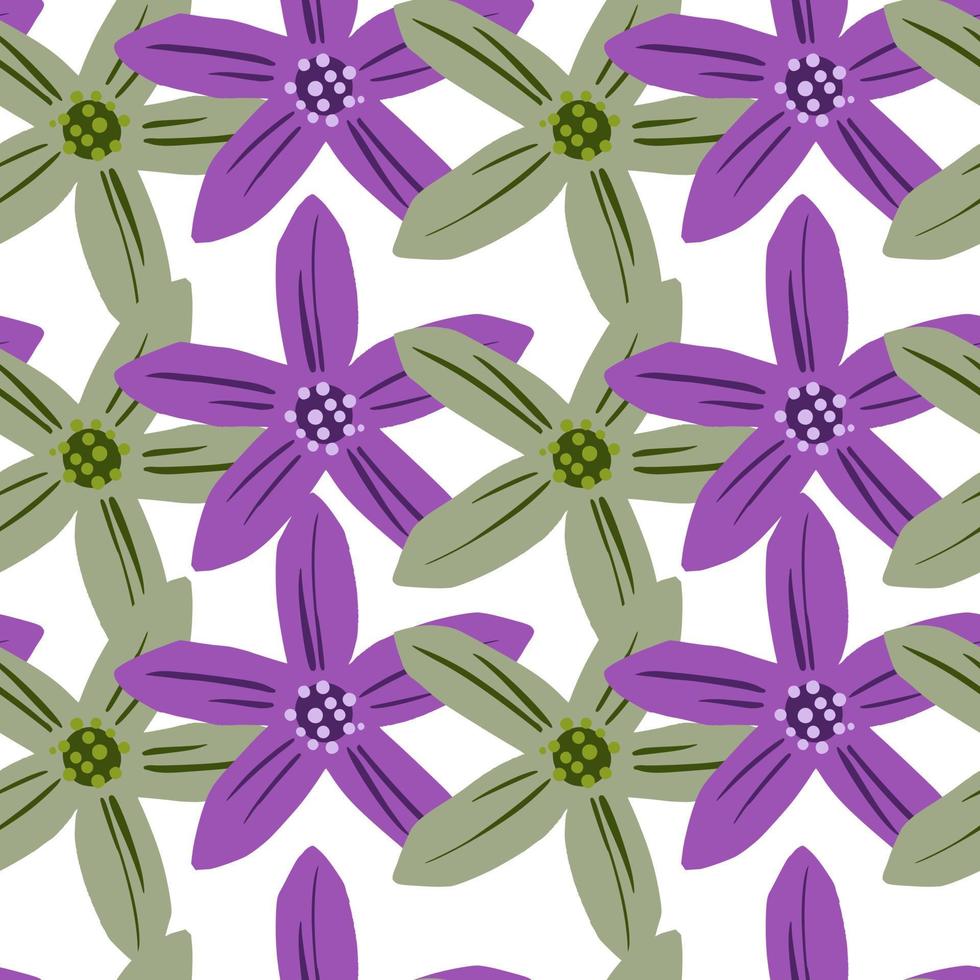 Scrapbook floral seamless pattern with green and purple flowers mandarin print. Isolated backdrop. vector