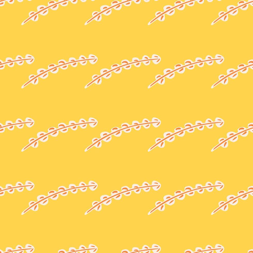 Abstract botanic ocean nature pattern with simple seaweed print. Bright yellow background. Doodle design. vector