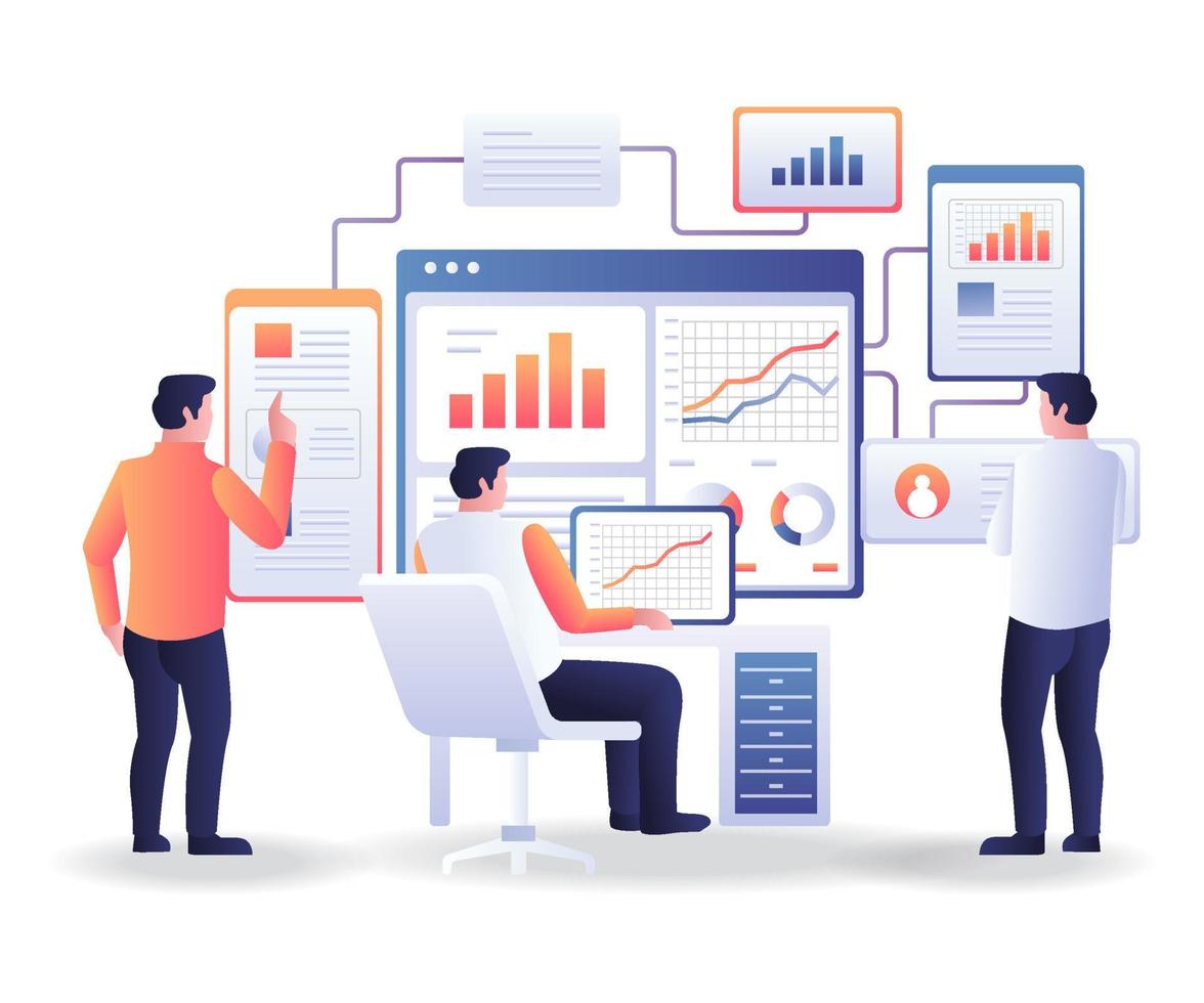 Team view investment business company analysis screen vector