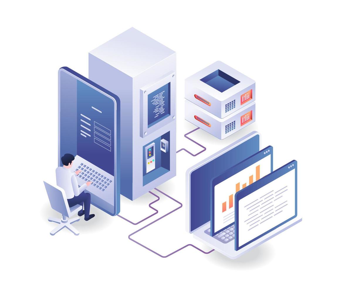 Monitoring security server maintenance with smartphones and computers vector