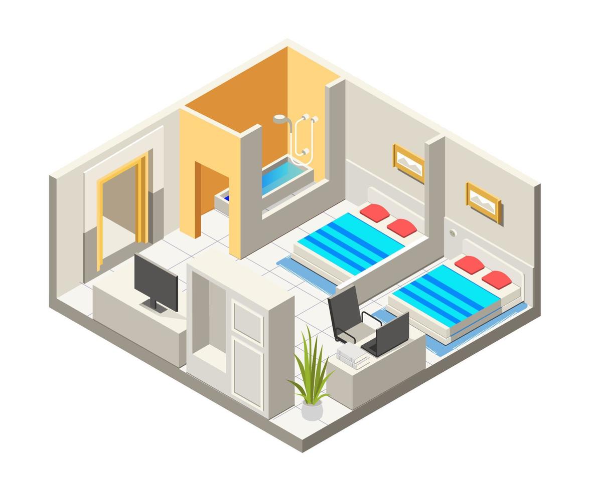 Hotel room with workplace vector