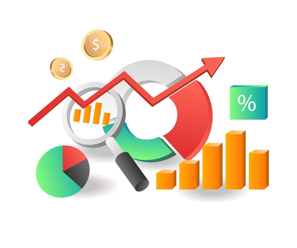 concepto de ilustración isométrica. porcentaje de datos de análisis de negocios de inversión vector