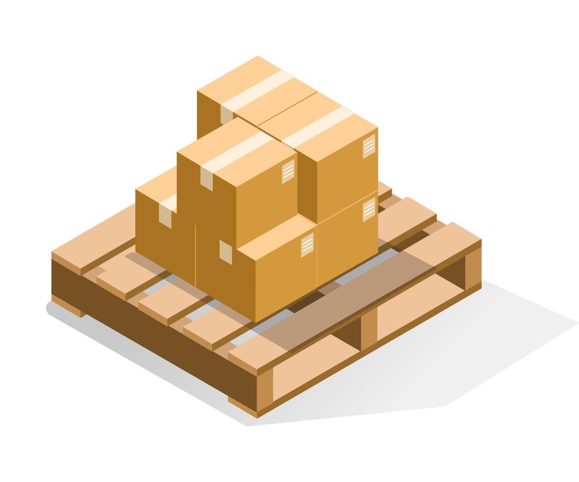 Isometric illustration concept. Pile of cardboard on wooden pallet vector