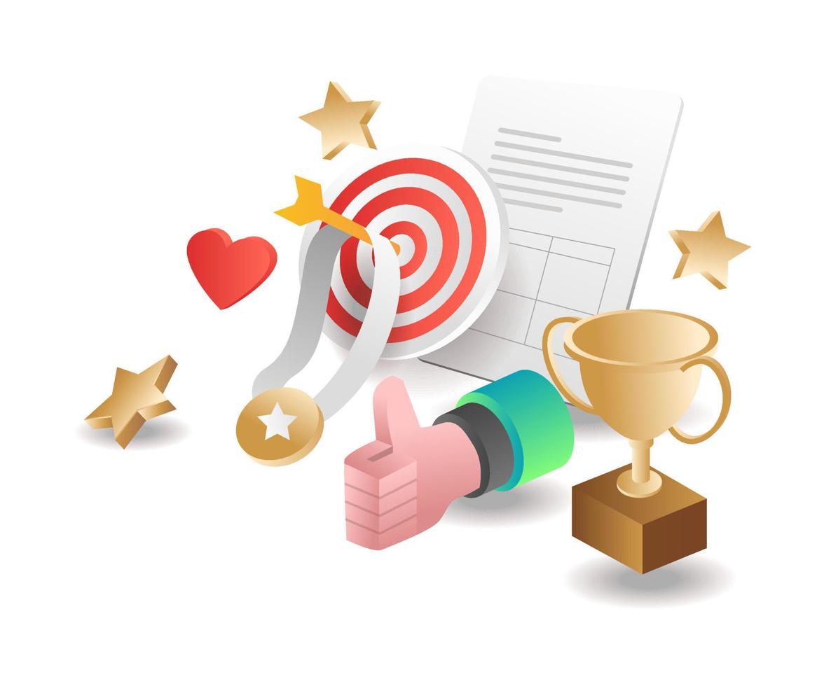 Isometric illustration concept. Victory target achieved vector