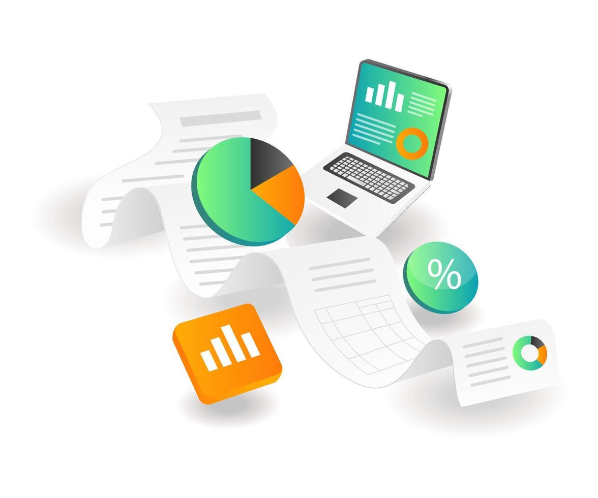 ilustración concepto isométrico. analista de datos contables financieros corporativos vector