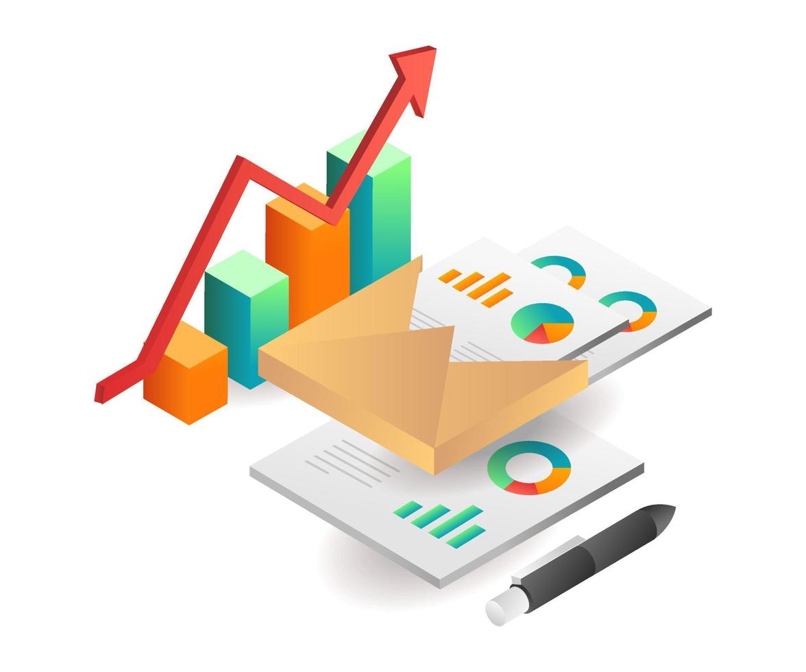 Illustration isometric concept. business email analysis data vector