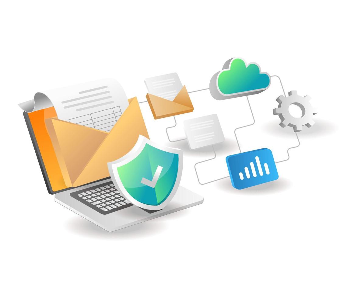 Illustration isometric concept. cloud server data network security vector