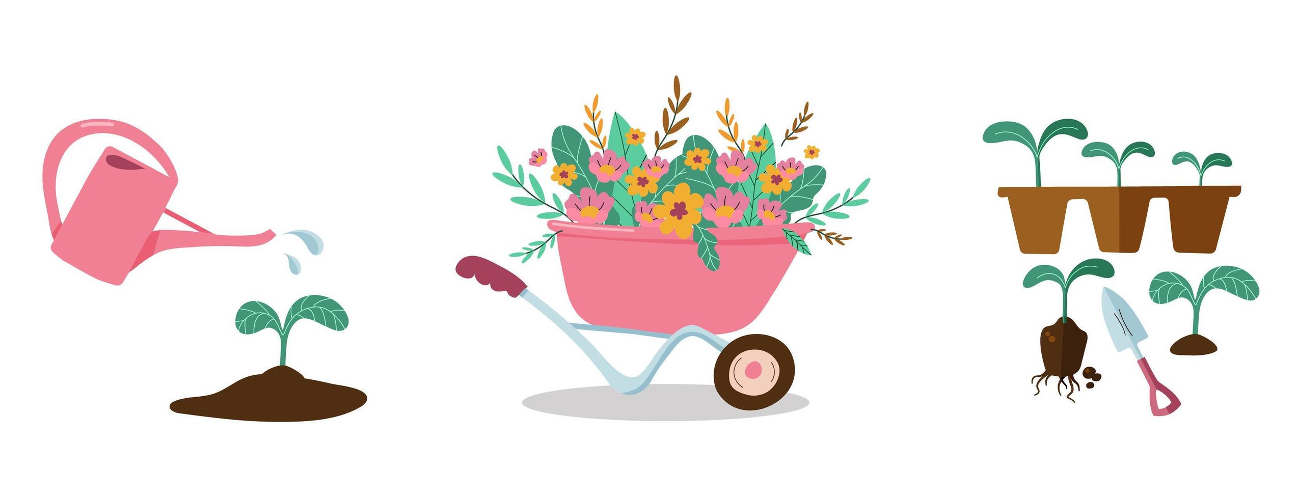 The concept of gardening tools and gardening equipment. Vector illustration of items for gardening.