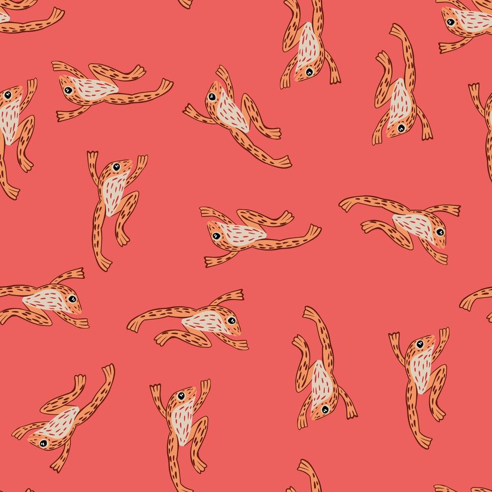 Random exotic animal seamless pattern with amphibian orange friggy print. Pink pastel background. vector