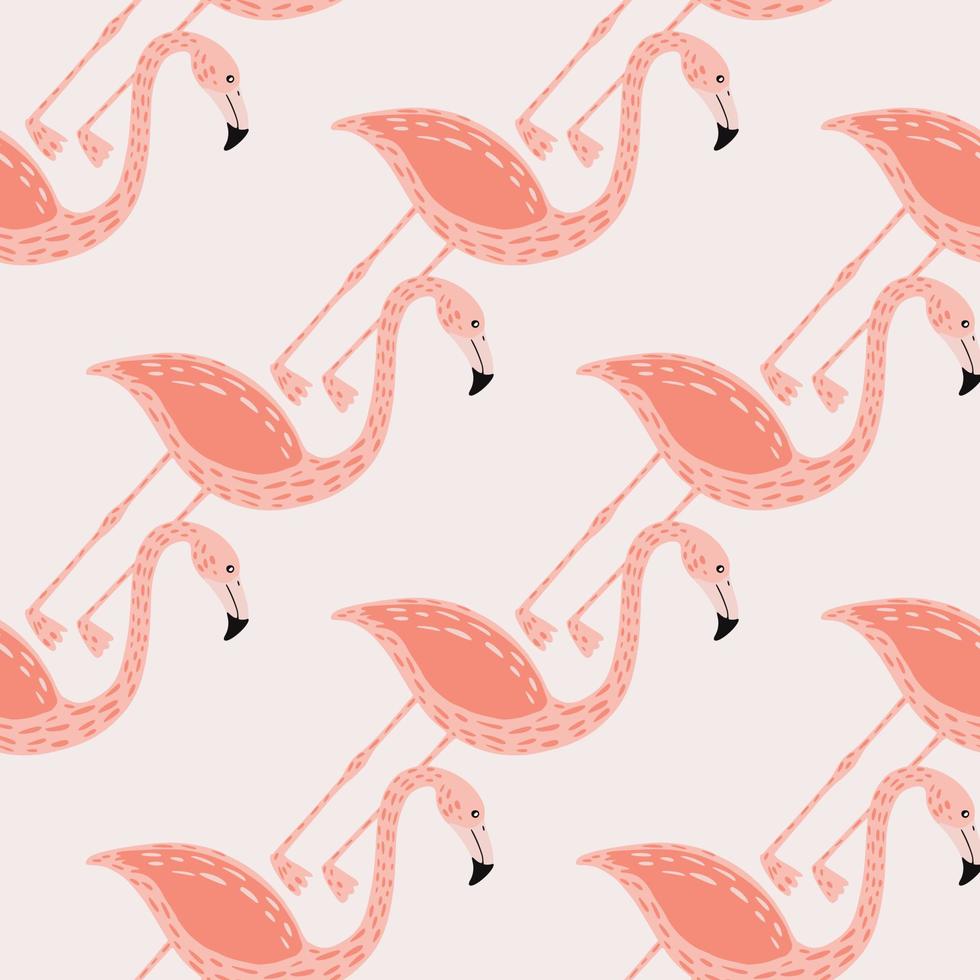 Pastel pale tones seamless pattern with pink colored flamingo elements. Grey pastel background. vector