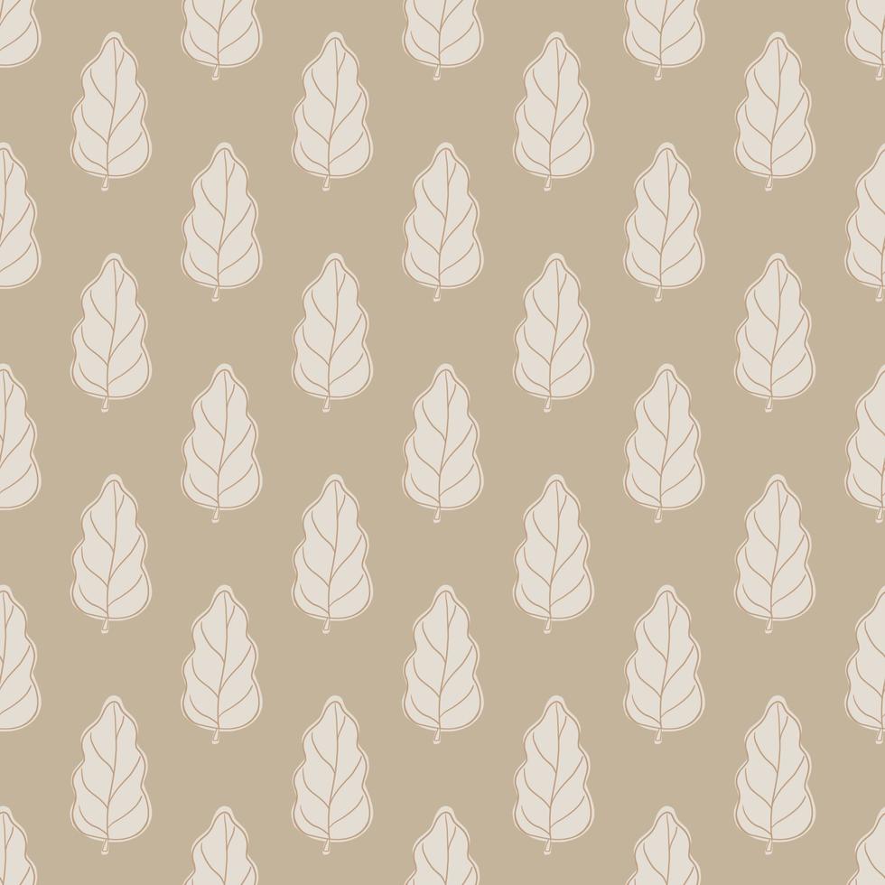 Decorative seamless pattern with simple oak leaves foliage silhouette. Beige and grey pastel colors print. vector
