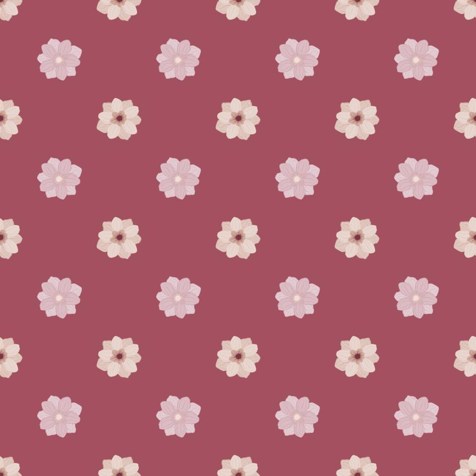 Seamless ditsy floral pattern with simple style little anemone flower buds silhouettes. Pink background. vector