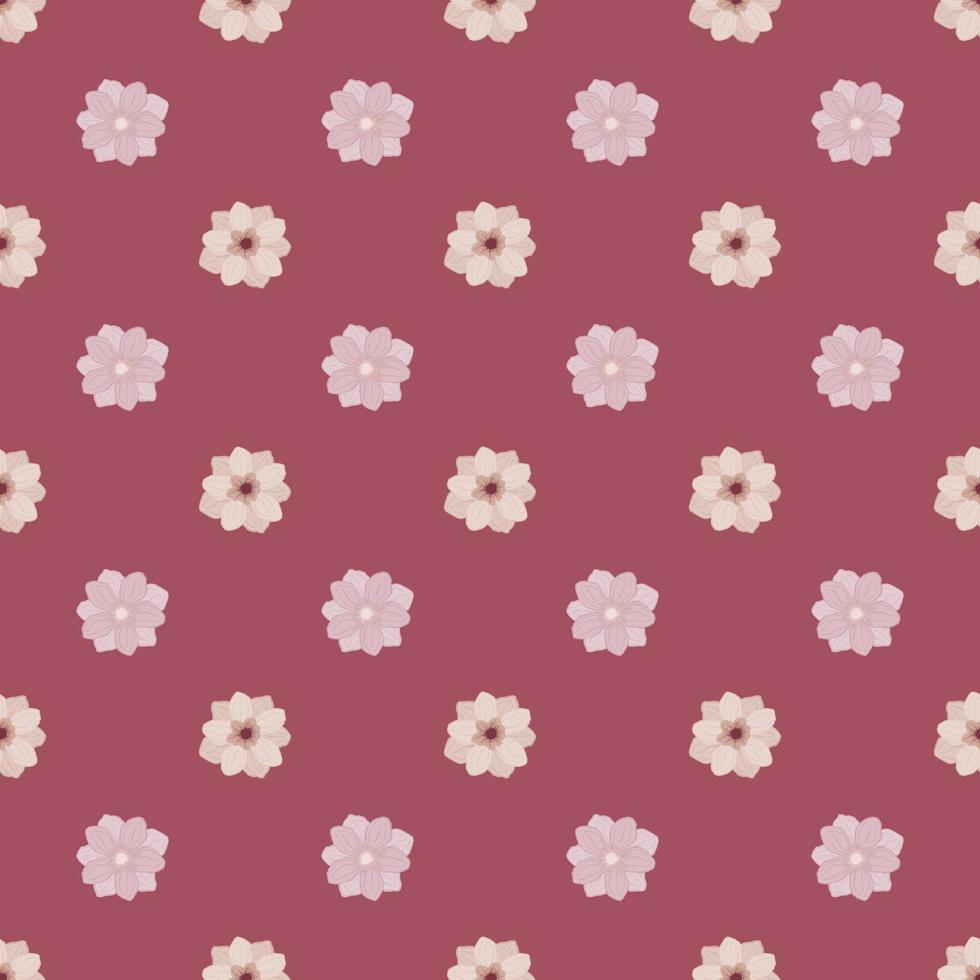 Seamless ditsy floral pattern with simple style little anemone flower buds silhouettes. Pink background. vector