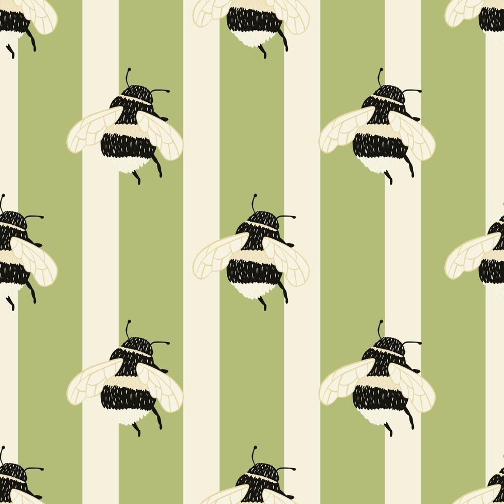 Bee pattern seamless in freehand style. Cute insect which extract honey on colorful background. Vector illustration for textile.