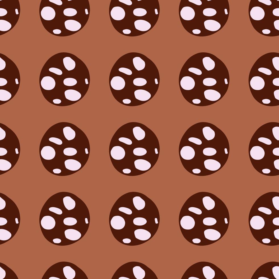 Brown chocolate cookies seamless new year pattern. Winter holiday pastry treats on pastel brick colored background. vector