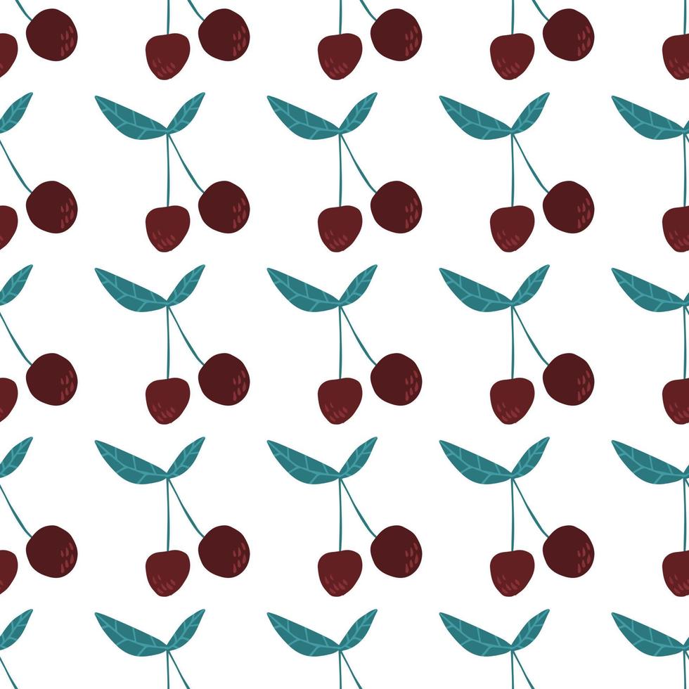 Cherry berries and leaves seamless pattern illustration vector