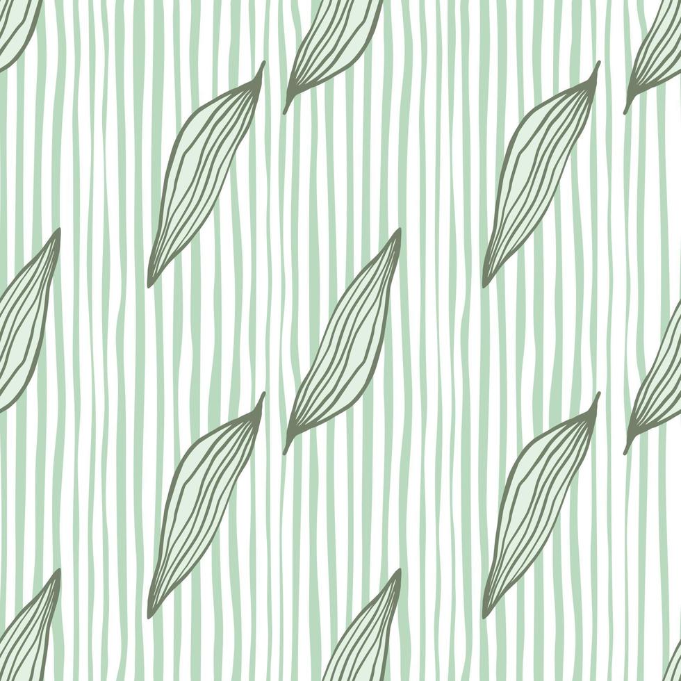 Abstract organic line leaves pattern on stripes background. vector