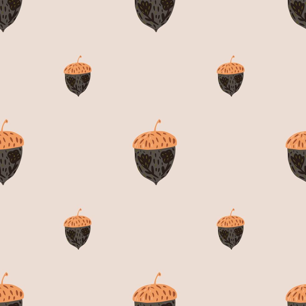 Minimalistic seamless pattern with hand drawn acorn elements. Light grey background. vector