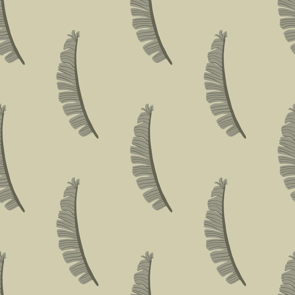 Abstract doodle seamless flora pattern with grey fern leaf silhouettes print. Beige pale background. vector