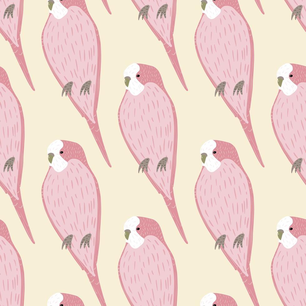 Zoo seamless pattern in hand drawn style with pink parrot bird shapes. Light background. Nature ornament. vector