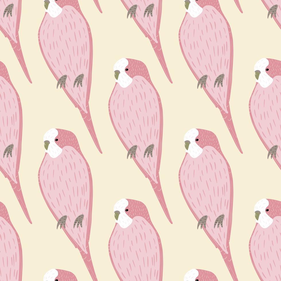 zoológico de patrones sin fisuras en estilo dibujado a mano con formas de pájaro loro rosa. fondo claro ornamento de la naturaleza. vector