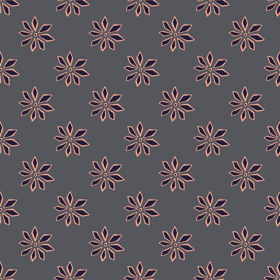 adorno de flores de clavel de garabato contorneado rosa. fondo gris telón de fondo botánico de tonos oscuros. vector