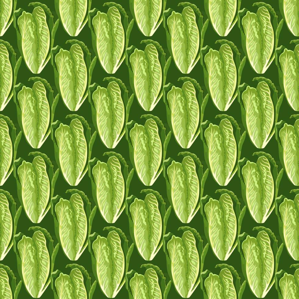 Seamless pattern salad Romano on green background. Abstract ornament with lettuce. vector