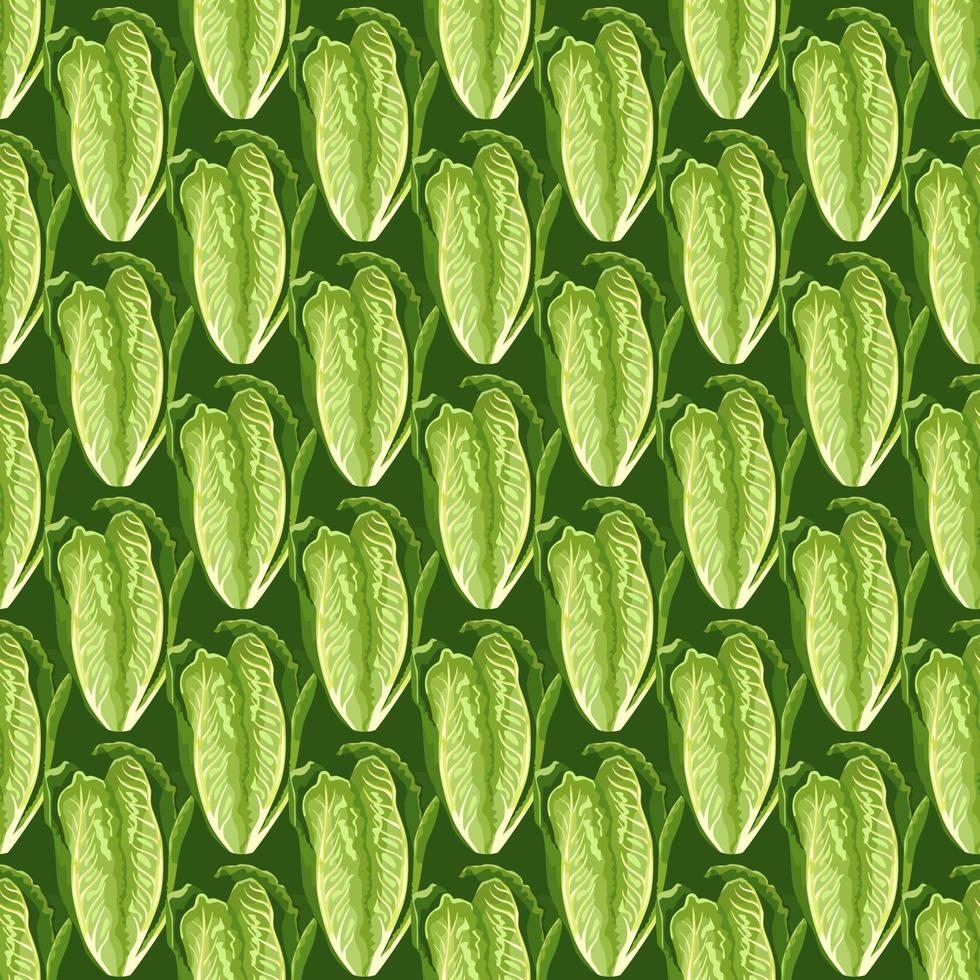 Seamless pattern salad Romano on green background. Abstract ornament with lettuce. vector