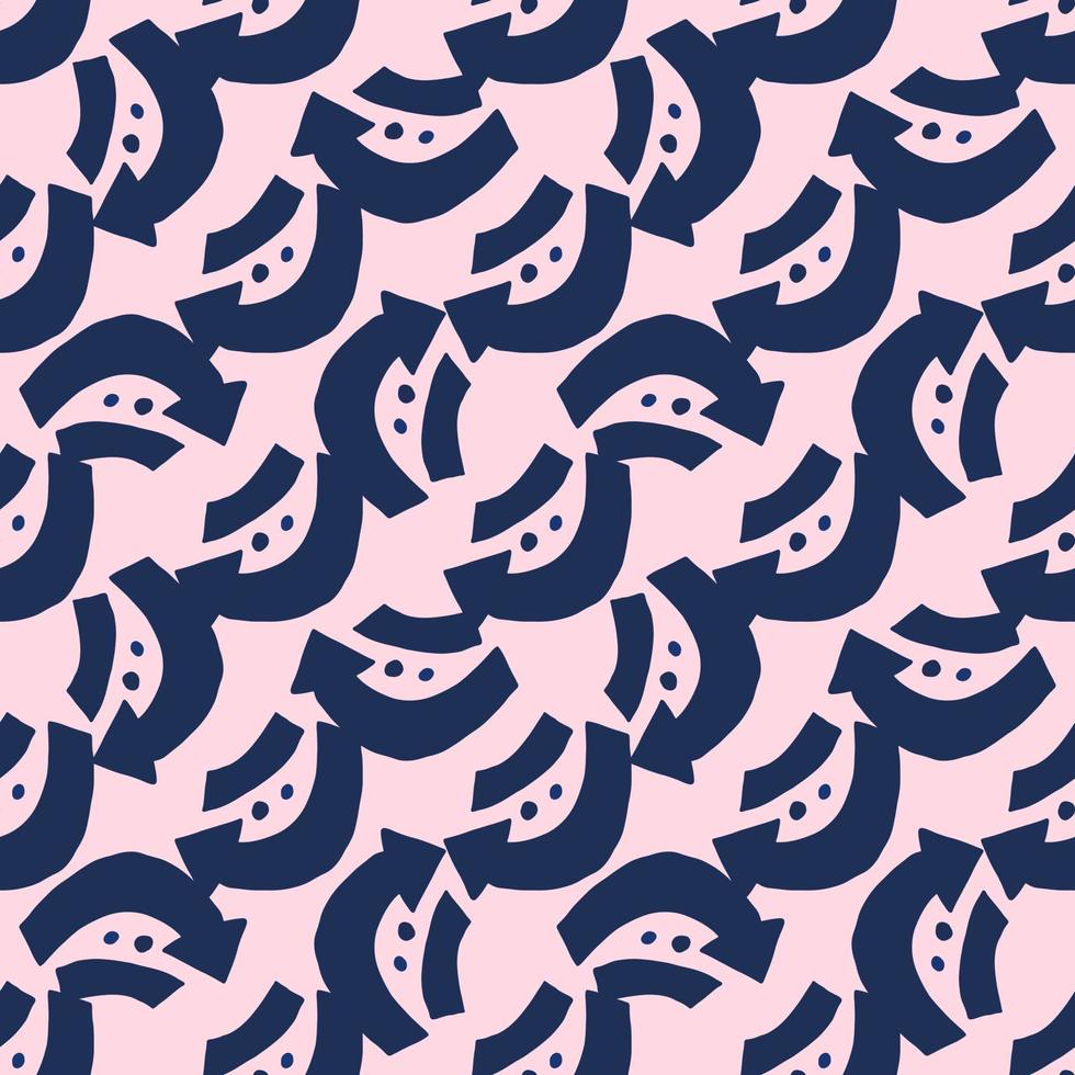 Diagonal seamless pattern with dark blue arrows. Bright pink background. vector