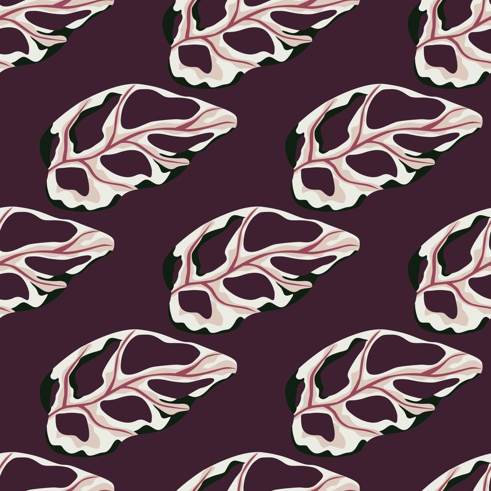 Simple seamless white and pink foliage ornament seamless pattern. Monstera palm leafs on purple background. vector