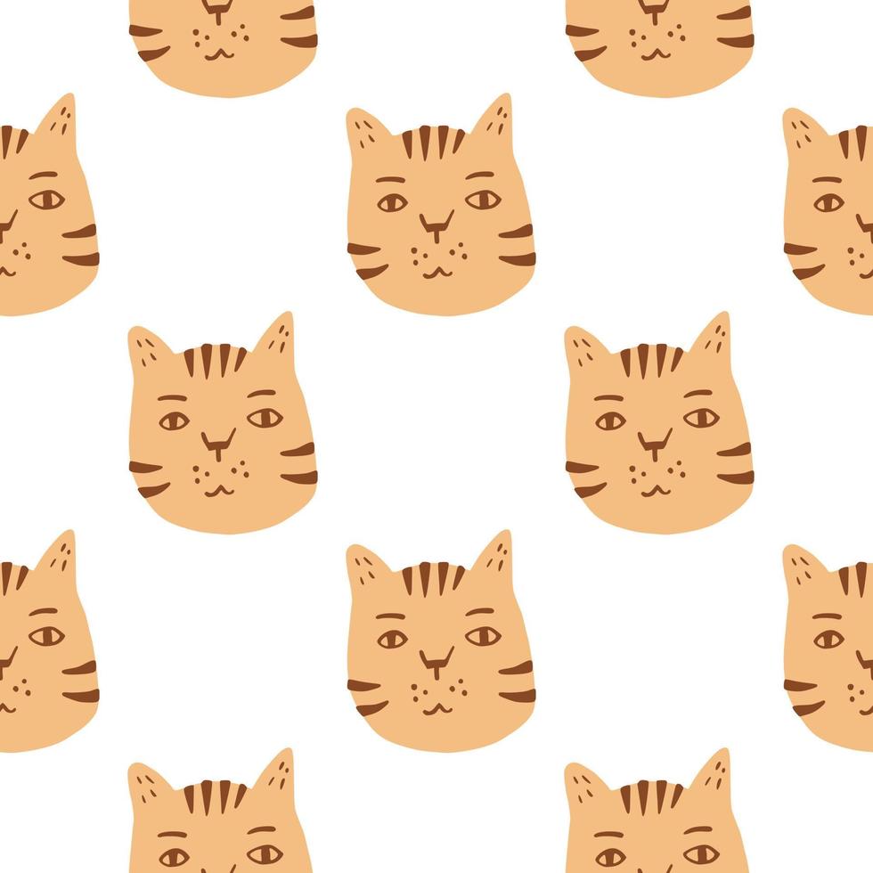 Isolated seamless cat doodle pattern. Pastel orange pets faces on white ...