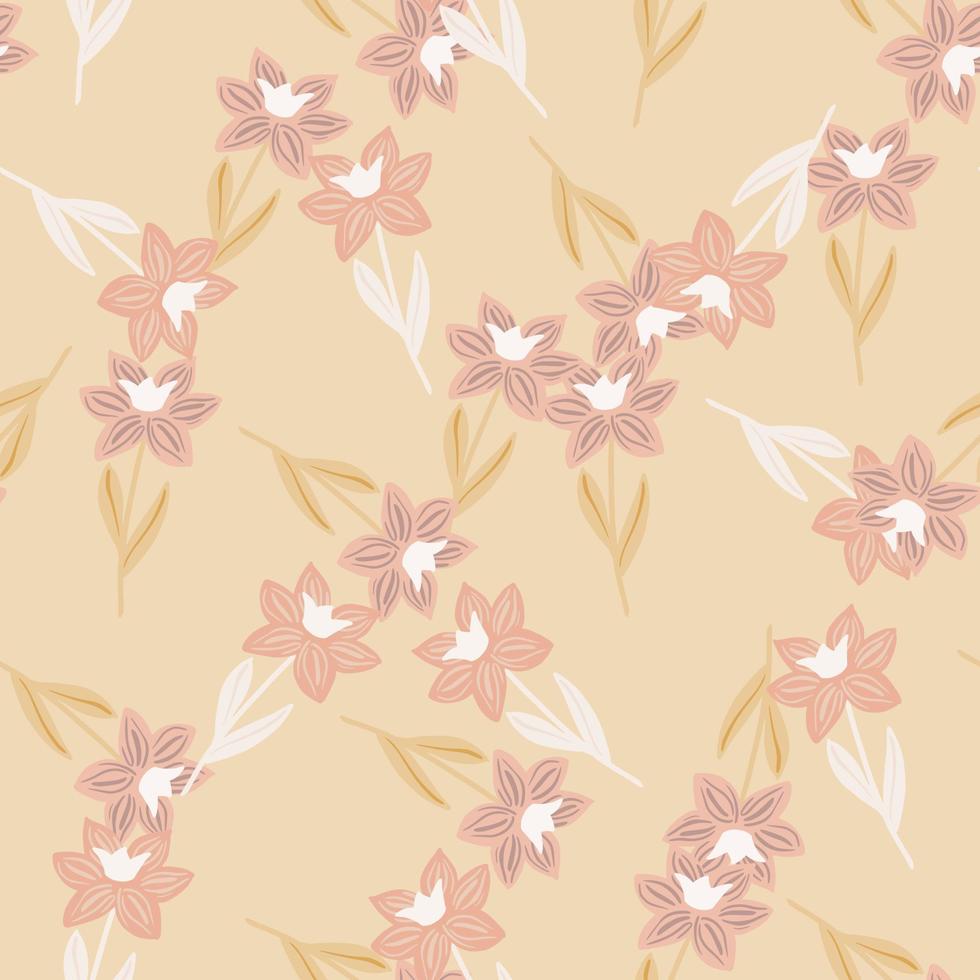 tonos pastel de primavera de patrones sin fisuras con siluetas de flores simples abstractas aleatorias. estampado en color rosa claro. vector