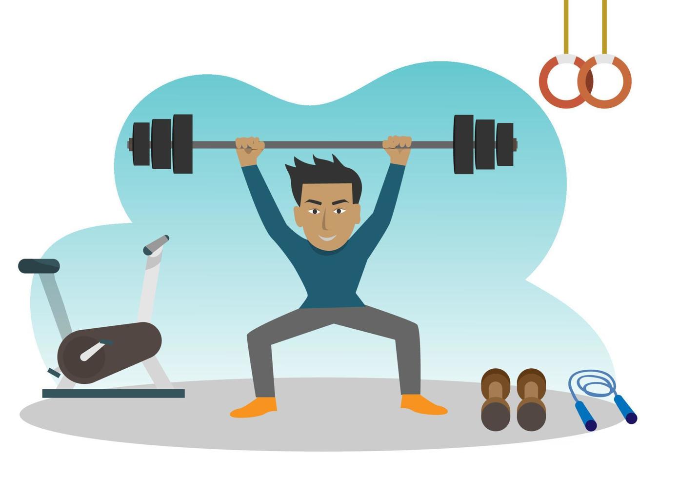 Men exercising for health with sports equipment in fitness vector