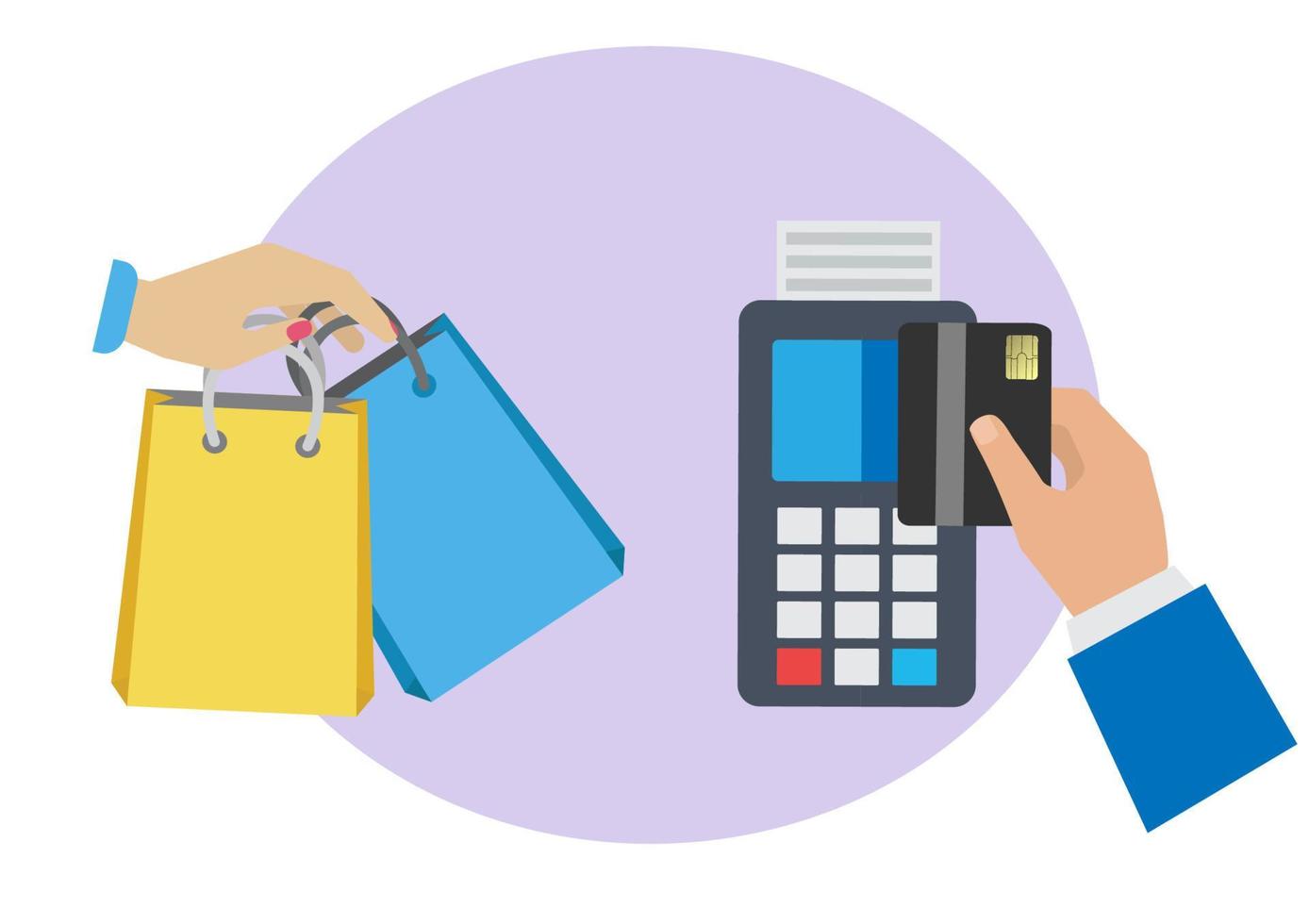 el cliente utiliza una tarjeta de crédito para pagar al comerciante. el concepto de tecnología sin efectivo y pagos con tarjeta de crédito. vector
