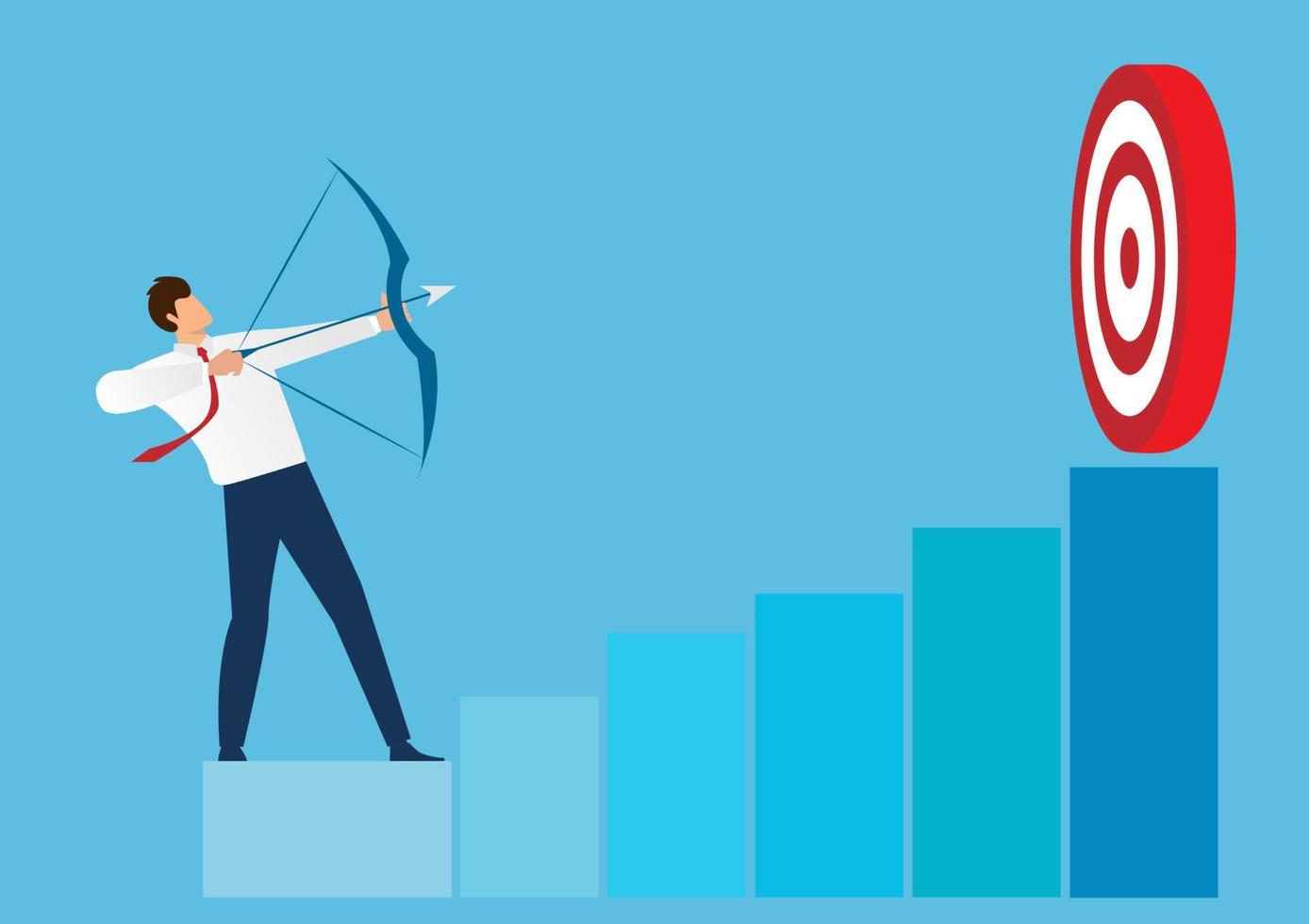 The businessman shoots arrows at the target on the bar graph. Ideas for achieving goals quickly. Flat style cartoon illustration vector