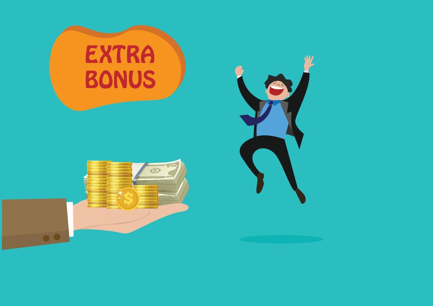 Businessman getting extra bonus form boss. business vector illustration concept.