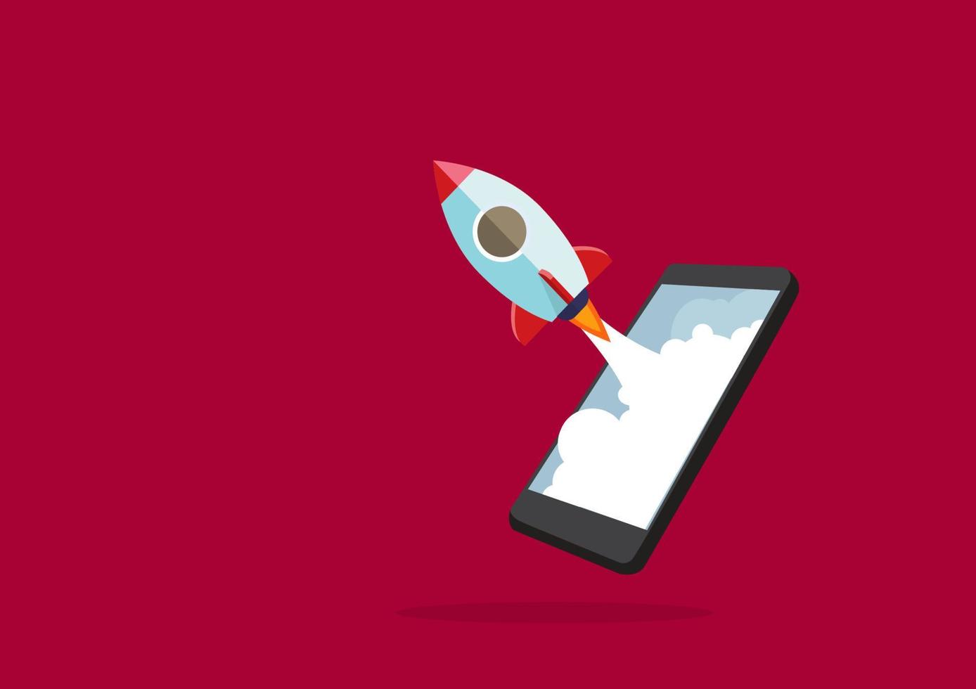 Rocket launches from mobile phones or smartphones, vector