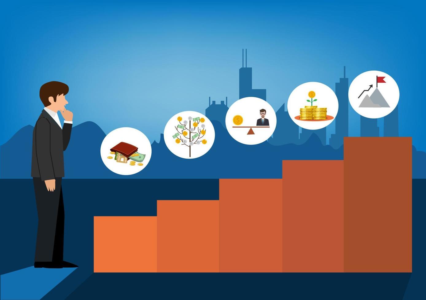 Planning First start with strategy concept and business growth concept. Startup plan. Vector flat style cartoon illustration.