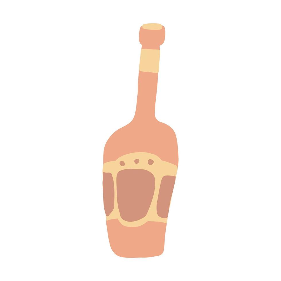 Glass bottle isolated on white background. Cute alcohol bottle in doodle style. Freehand drawing. vector