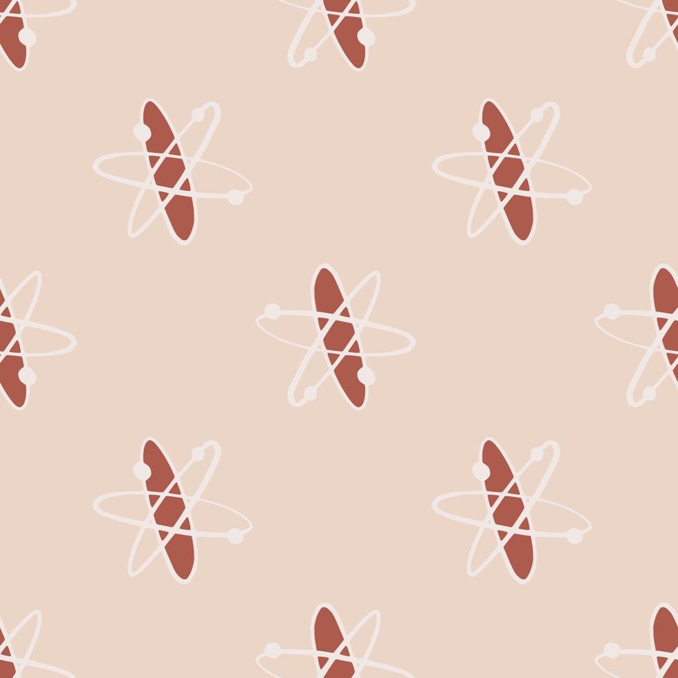 Pastel palette chemistry seamless pattern with molecule elements. White and maroon colored ornament on pink light background. vector