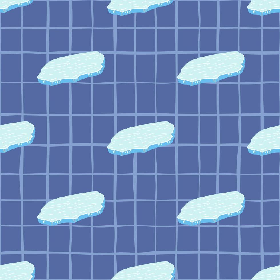 clima frío invernal sin costuras con estampado de témpanos de hielo de fideos. fondo azul a cuadros. estilo de los niños vector