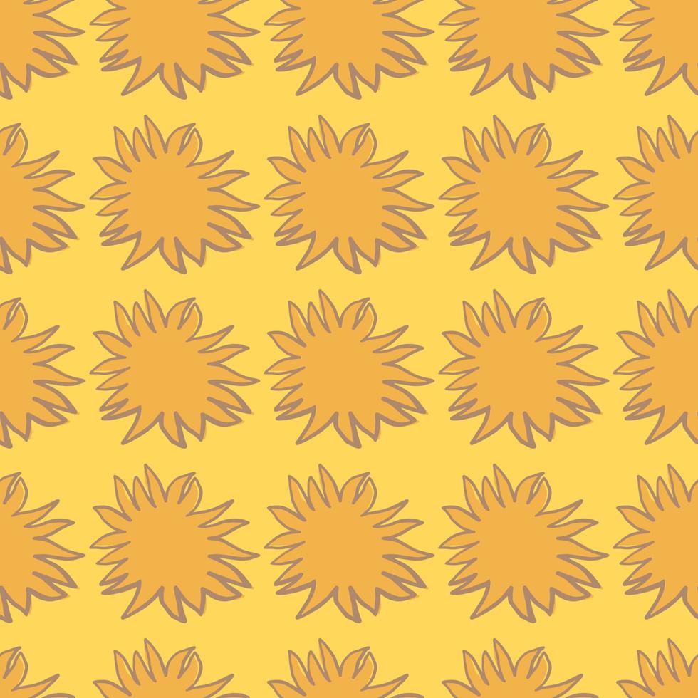 Hand drawn seamless summer pattern with sun elements. Star shapes in orange color on yellow background. vector