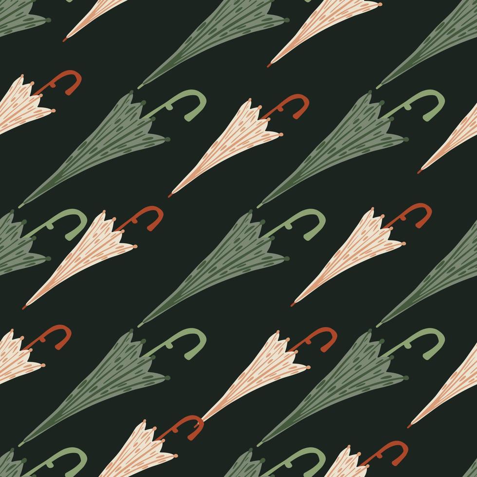 Hand drawn umbrella seamless pattern in rainy fall theme. Black background. Season print. vector