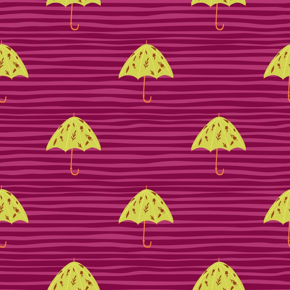 Seamless contrast bright pattern with yellow folk umbrella shapes. Simple season print on pink striped background. vector