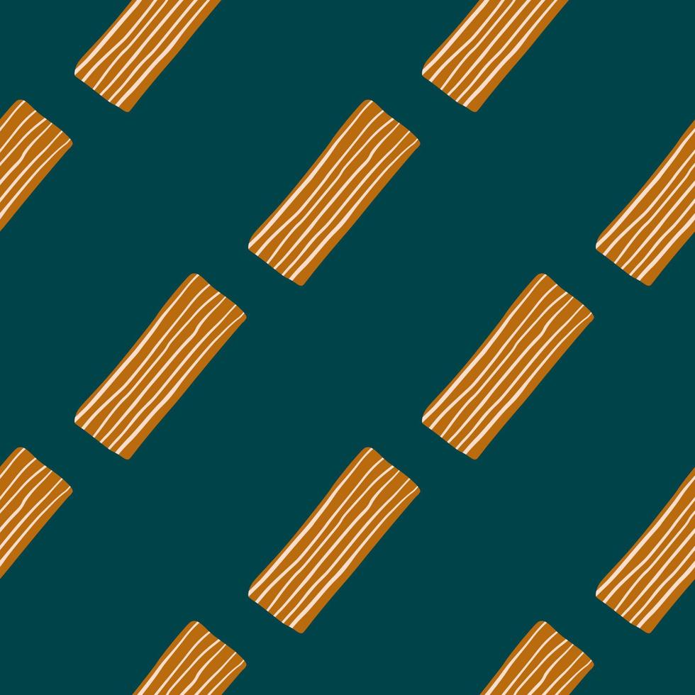 Childish seamless pattern with orange-lined rectangles. Dark green background. vector