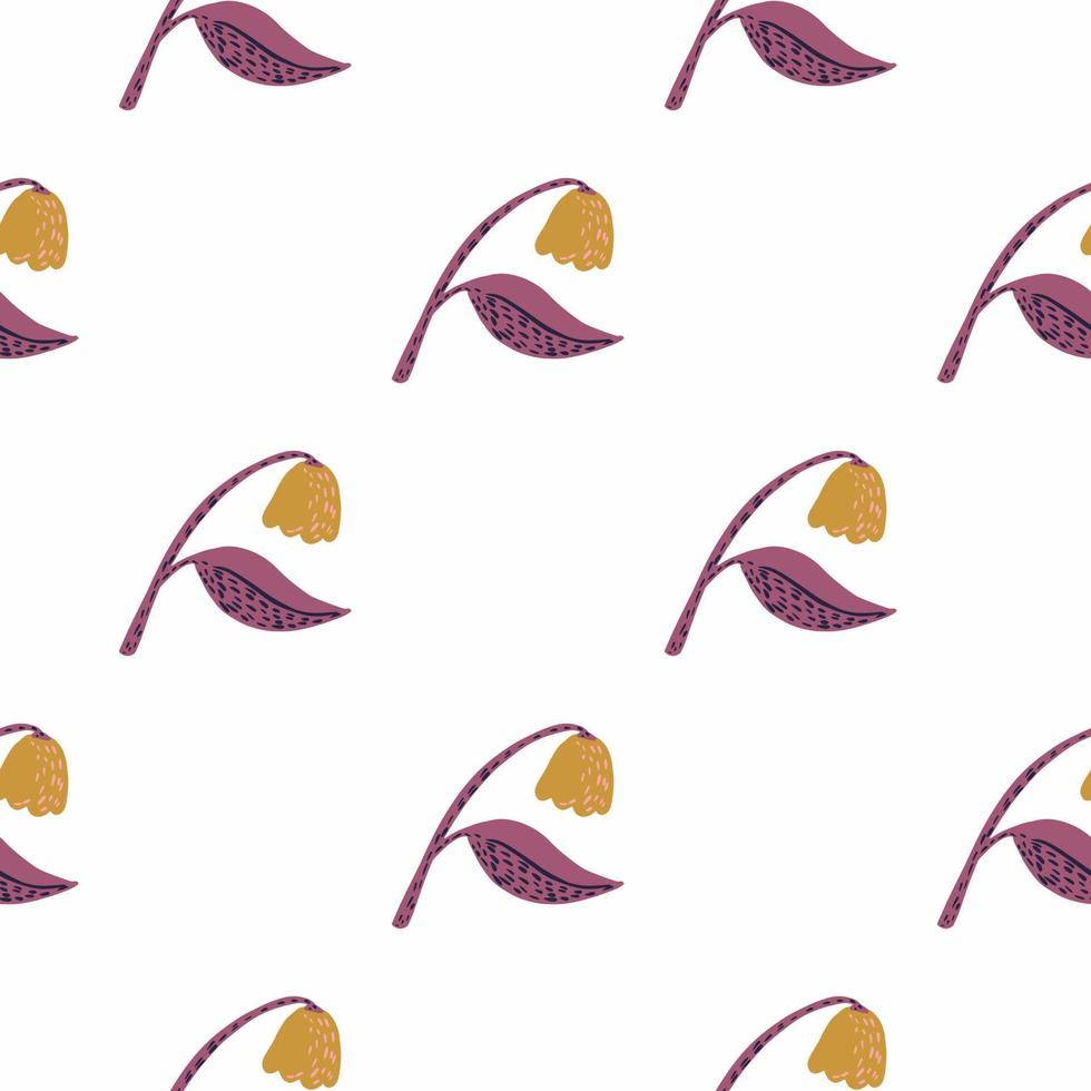 Scandinavian flower silhouettes seamless doodle pattern. Orange and purple colored botanic ornament on white background. vector